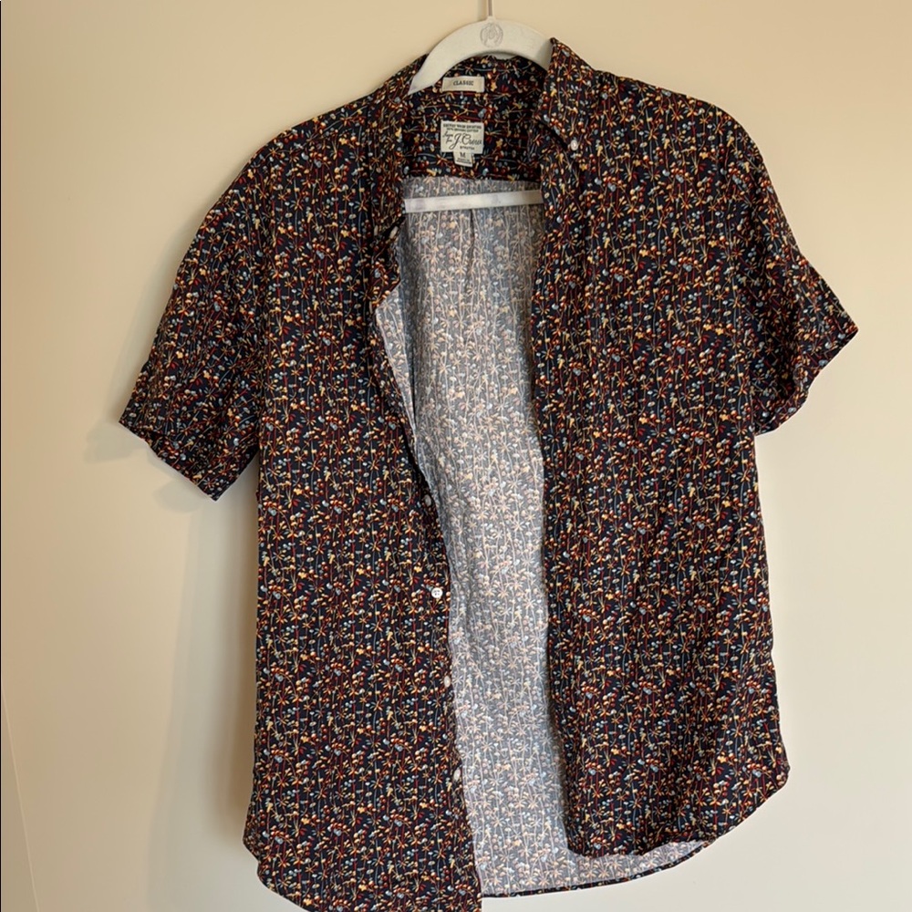 J. Crew Classic Fit Floral Short Sleeve Button Down Shirt SZ MED